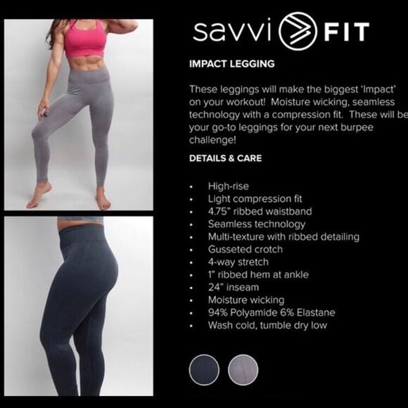 Savvi NWOT Impact Compression Ribbed High Rise Leggings Women XS Gray Activewear - Picture 9 of 9